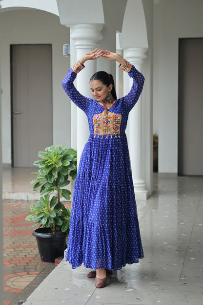 Rangriti Swirl Traditional Bandhani Print Mirror Embroidery Gown