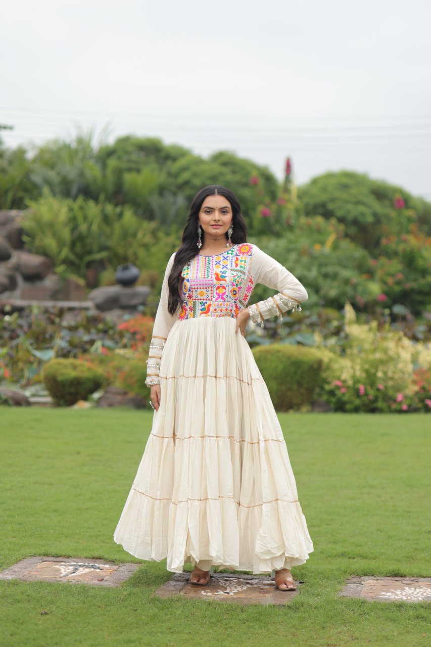 Rangtaari Ivory Kalidar Embroidered Anarkali Gown