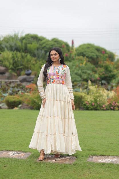 Rangtaari Ivory Kalidar Embroidered Anarkali Gown