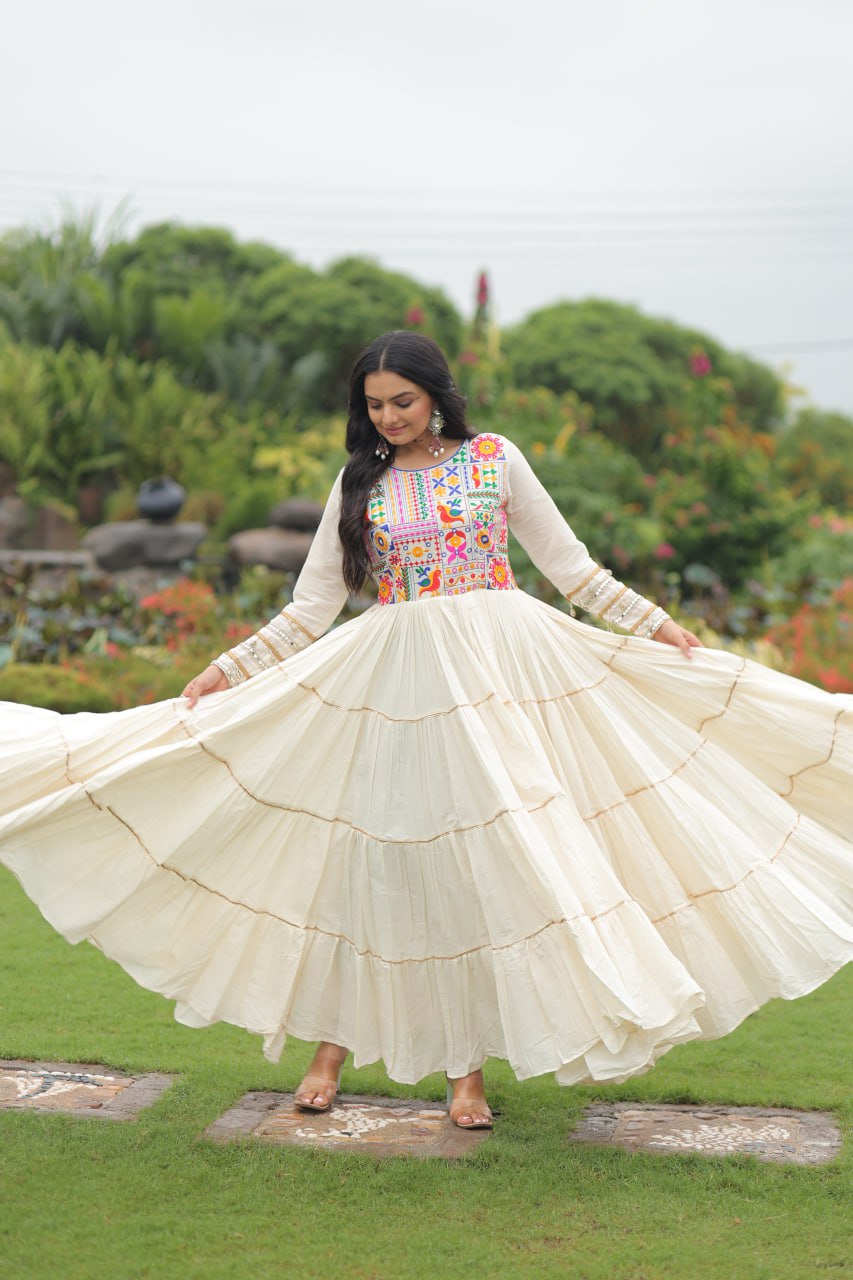 Rangtaari Ivory Kalidar Embroidered Anarkali Gown