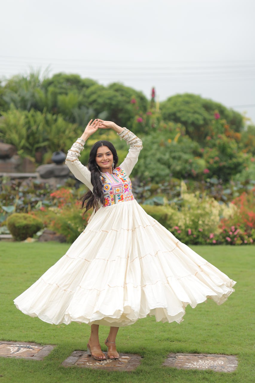 Rangtaari Ivory Kalidar Embroidered Anarkali Gown