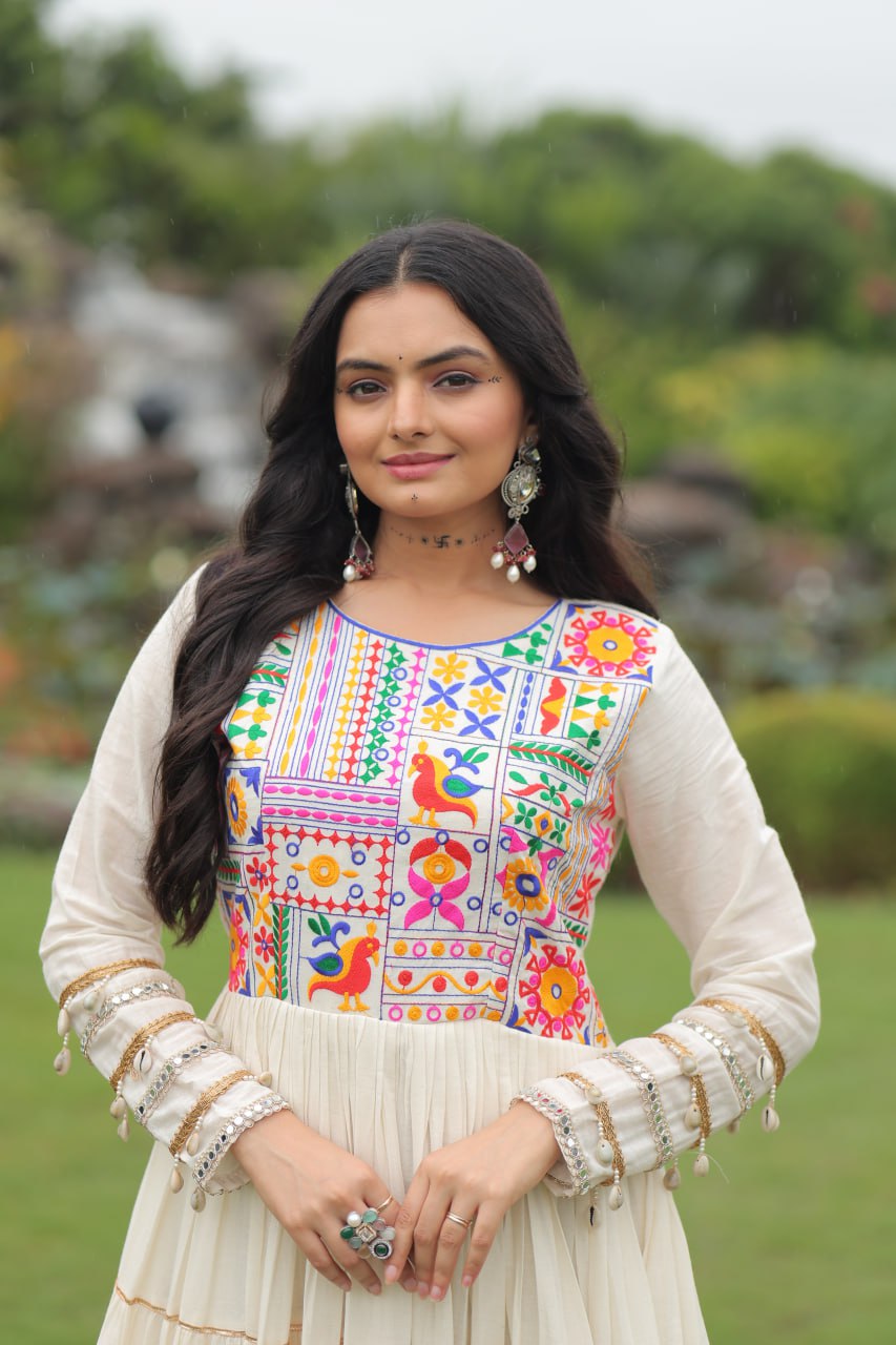Rangtaari Ivory Kalidar Embroidered Anarkali Gown