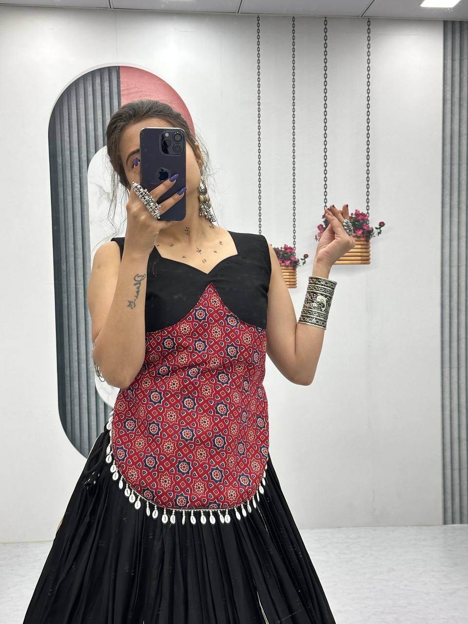 Rajwada Grace Black & Bandhej Fusion Lehenga Choli