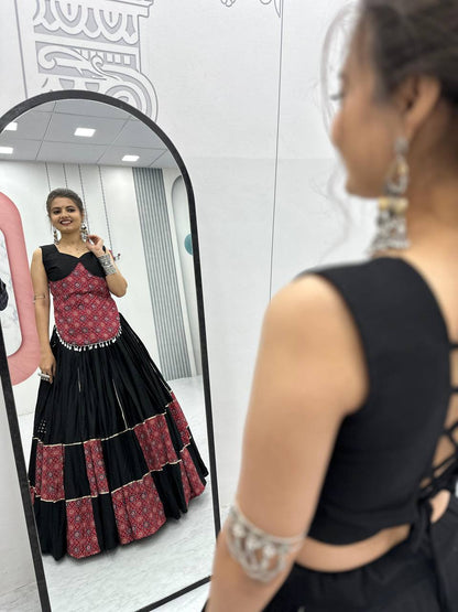 Rajwada Grace Black & Bandhej Fusion Lehenga Choli