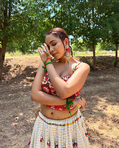 Desert Bloom Couture Kutchi Patch Multi Color Hand Embroidered  Lehenga