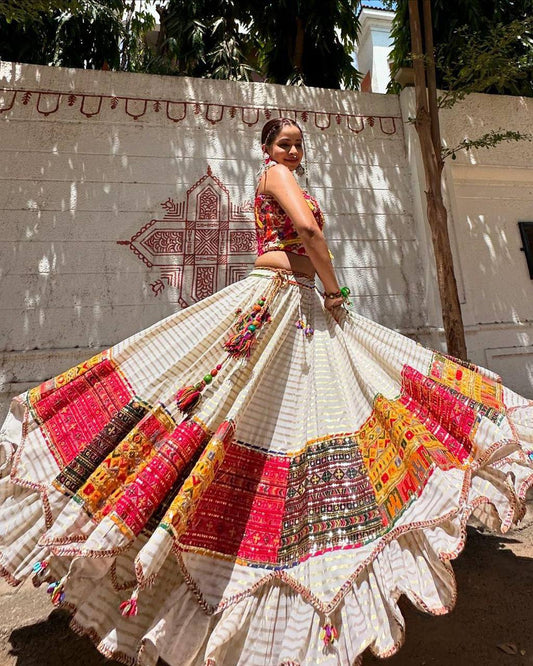 Desert Bloom Couture Kutchi Patch Multi Color Hand Embroidered  Lehenga