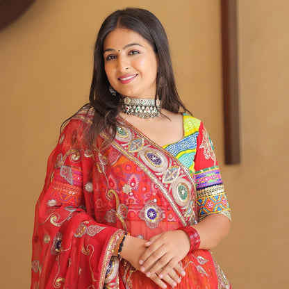 Golden Glow & Bandhani Breeze Traditional Patchwork Navratri Lehenga Set