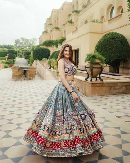 Rustic Royalty Muslin Cotton Mirror Work Lehenga Choli