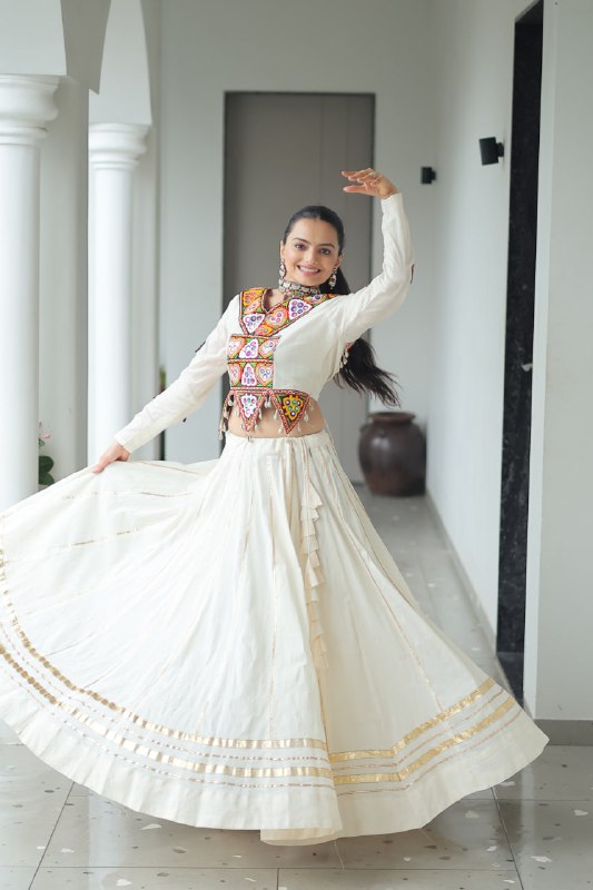 Ivory Rangat Kutchi Mirror Work Lehenga Set