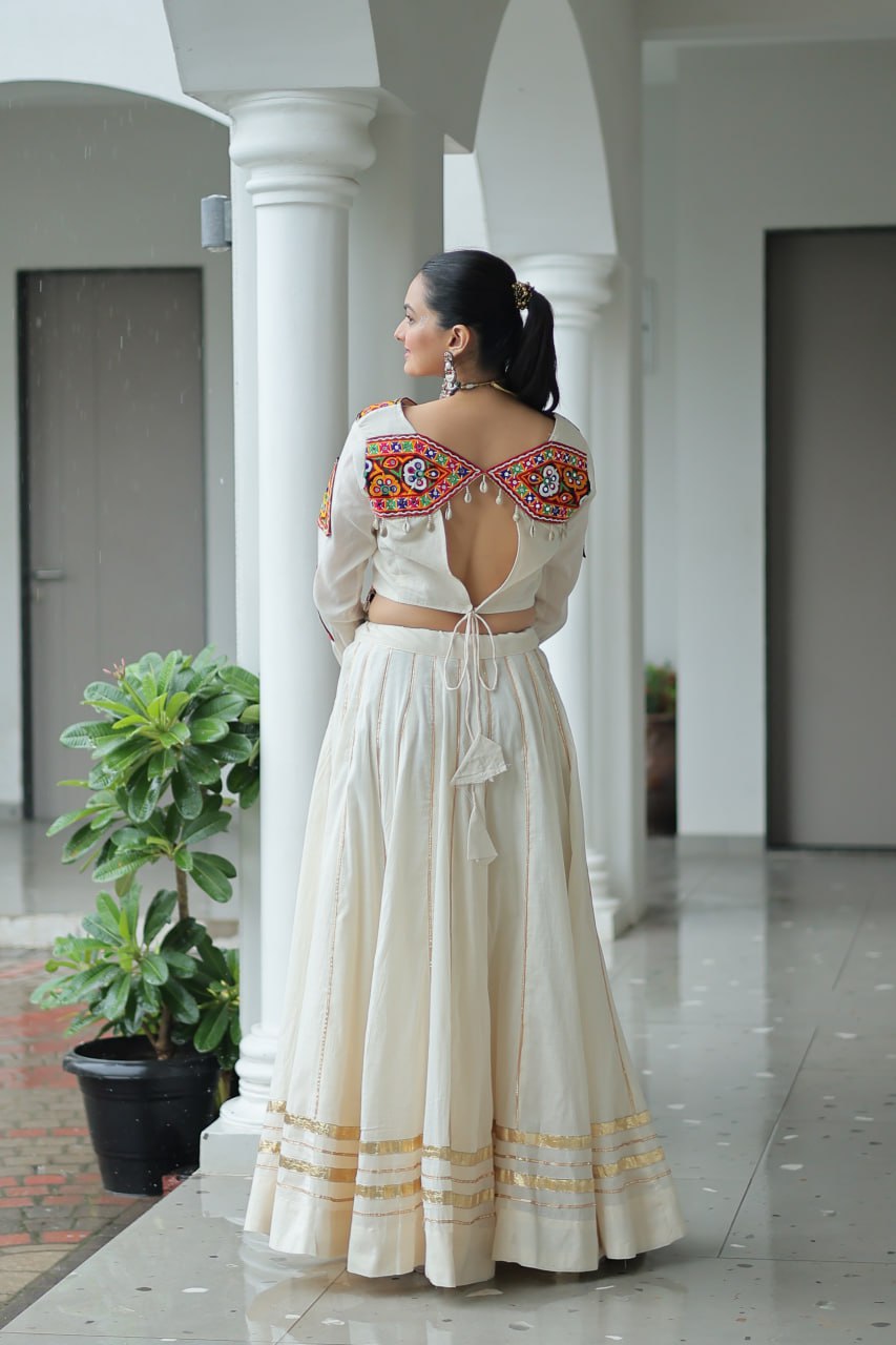 Ivory Rangat Kutchi Mirror Work Lehenga Set