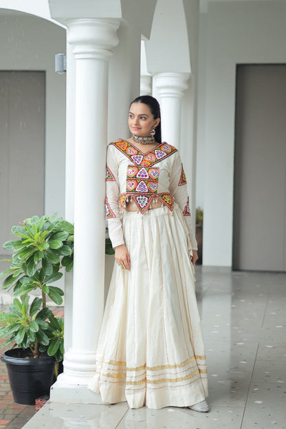 Ivory Rangat Kutchi Mirror Work Lehenga Set