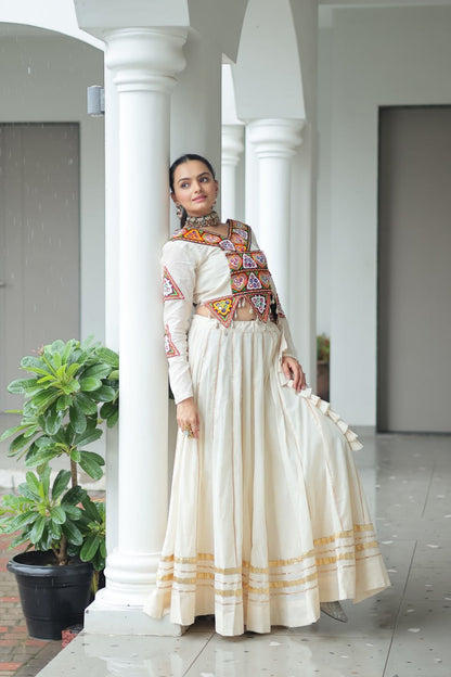 Ivory Rangat Kutchi Mirror Work Lehenga Set