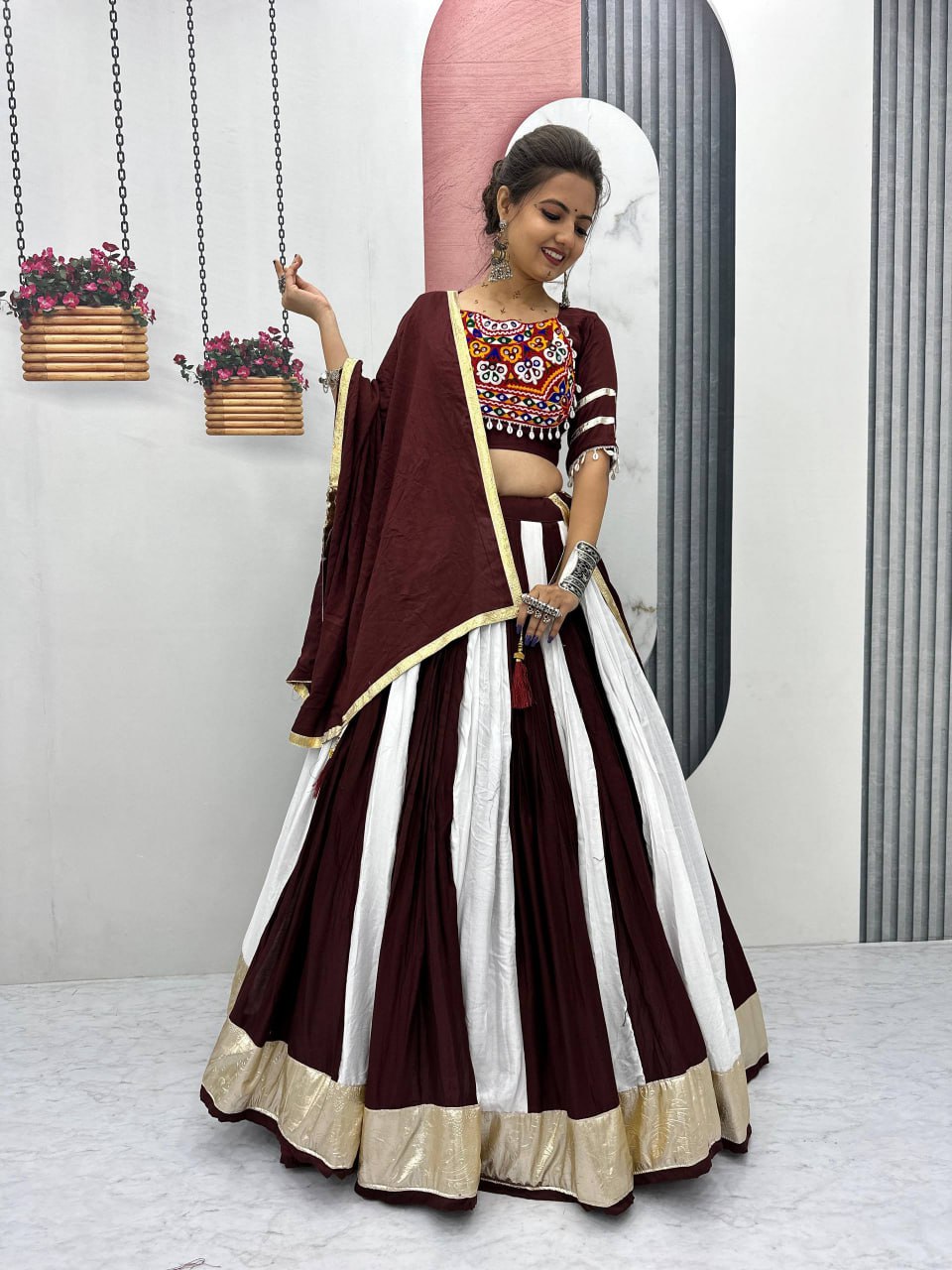 Neelvaani Ethnic Gujarati Embroidered Lehenga Choli Set
