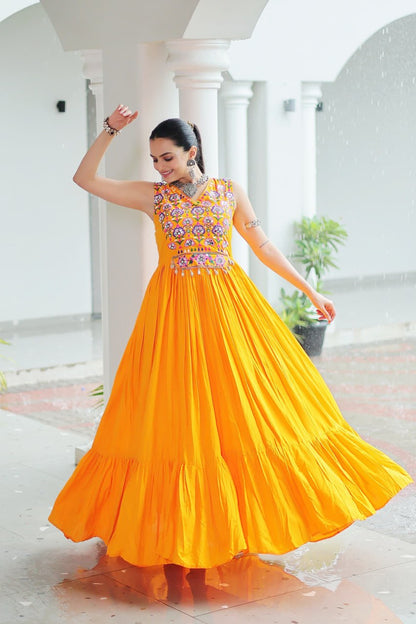 Nazaara Festive Flare Embroidered Mirror Work  Anarkali Gown