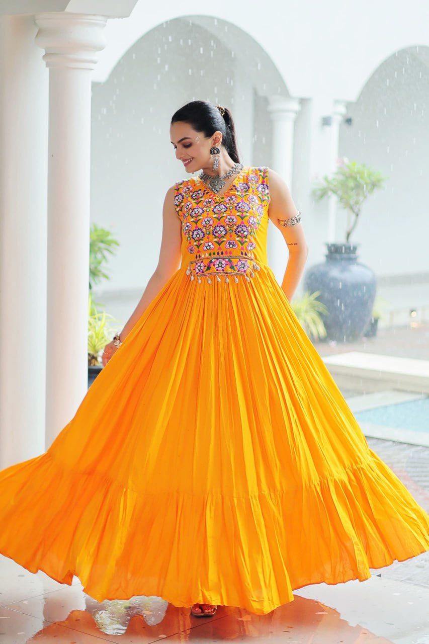 Nazaara Festive Flare Embroidered Mirror Work  Anarkali Gown