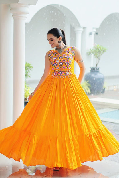 Nazaara Festive Flare Embroidered Mirror Work  Anarkali Gown