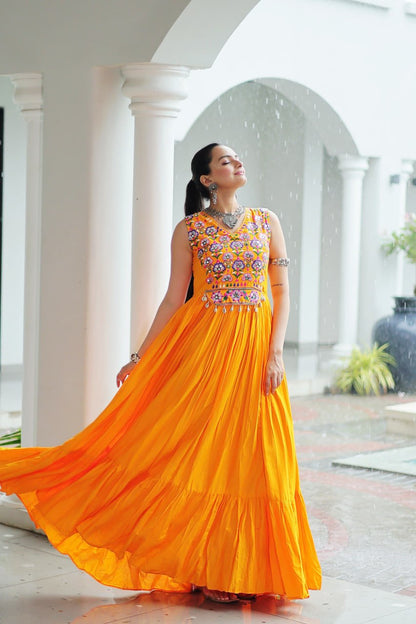 Nazaara Festive Flare Embroidered Mirror Work  Anarkali Gown