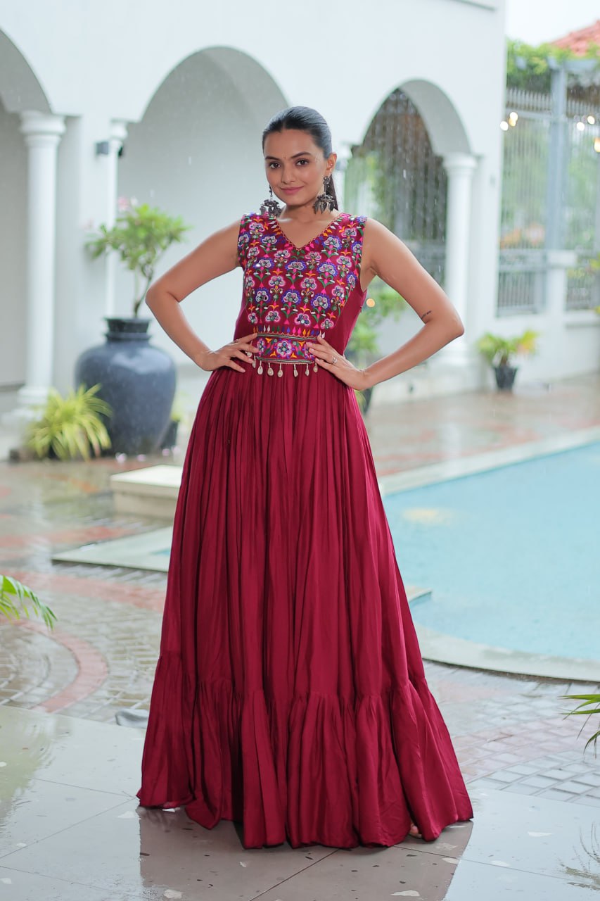 Nazaara Festive Flare Embroidered Mirror Work  Anarkali Gown