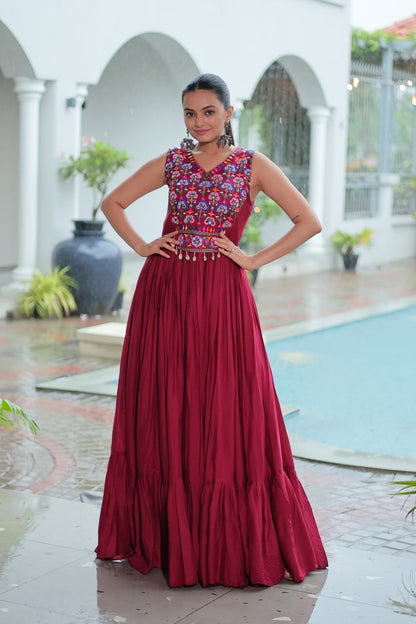 Nazaara Festive Flare Embroidered Mirror Work  Anarkali Gown