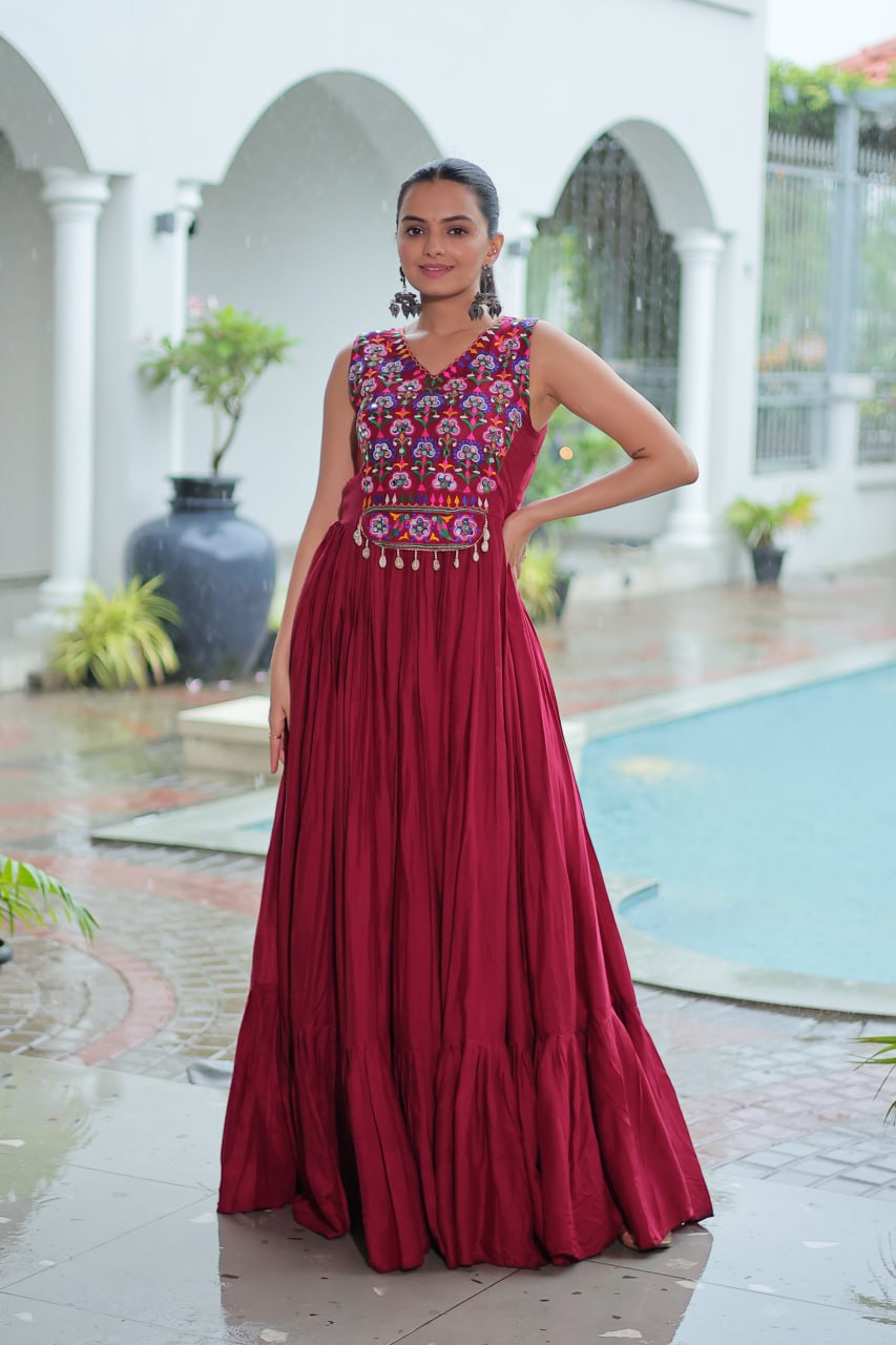 Nazaara Festive Flare Embroidered Mirror Work  Anarkali Gown