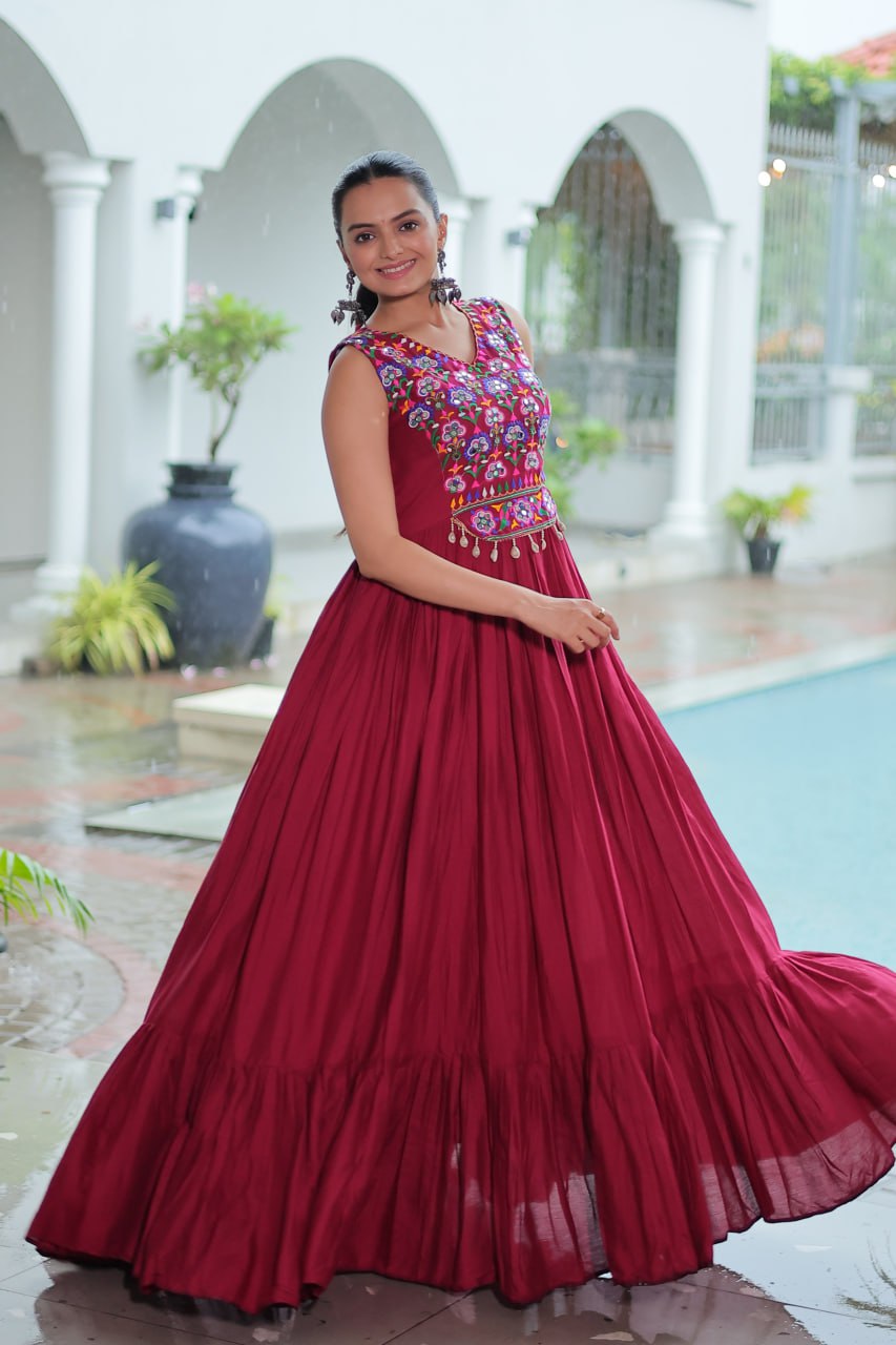 Nazaara Festive Flare Embroidered Mirror Work  Anarkali Gown