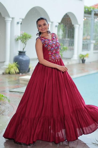 Nazaara Festive Flare Embroidered Mirror Work  Anarkali Gown