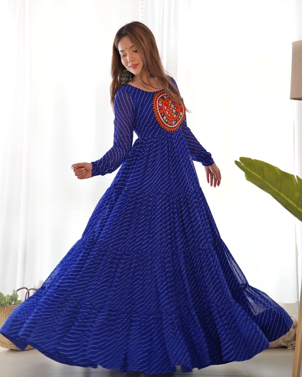 Chandni Glow Gamthi work Bandhani Navratri Gown