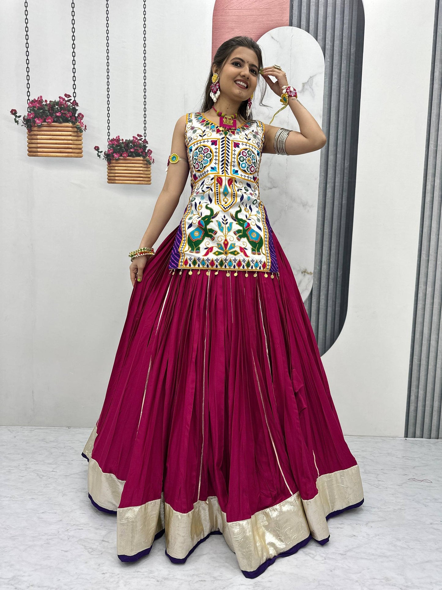 Krisha Magic Hand-Embroidered Kutchi Mirror Work Lehenga Set