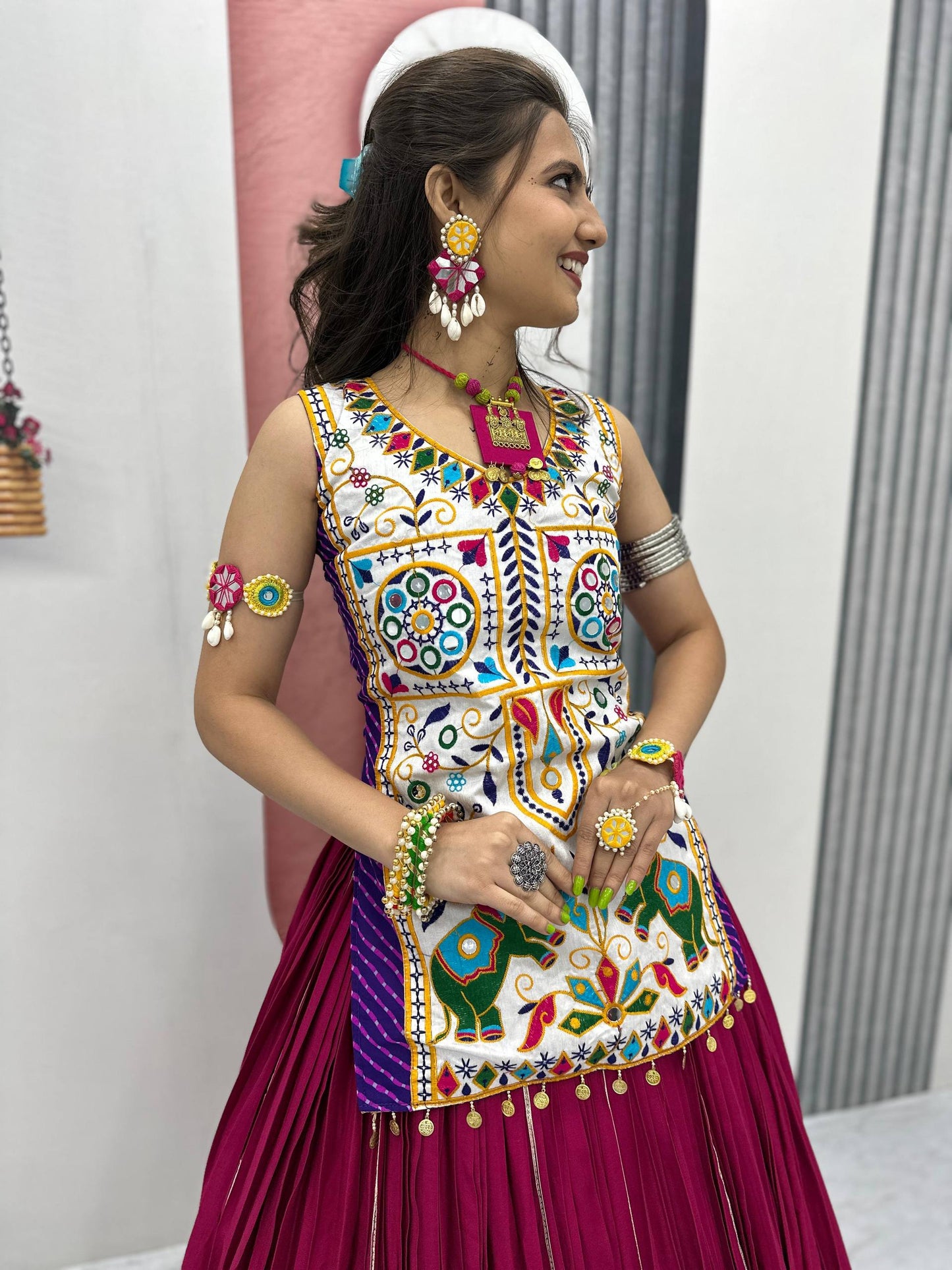 Krisha Magic Hand-Embroidered Kutchi Mirror Work Lehenga Set