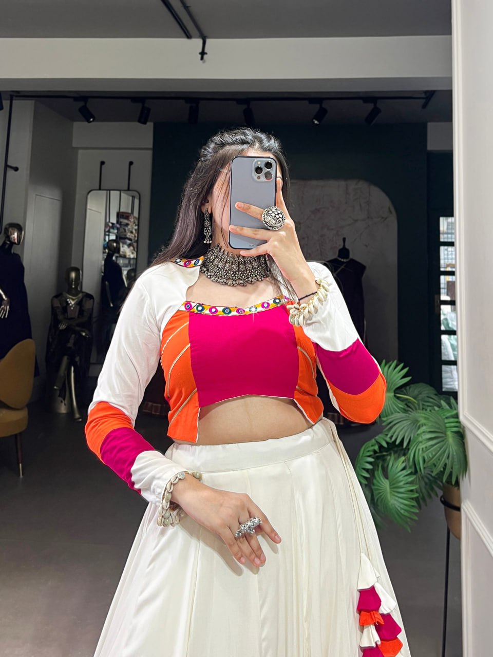 Kriti's Festive Twirl Multihue Magic in Modern Ethnic Lehenga Set