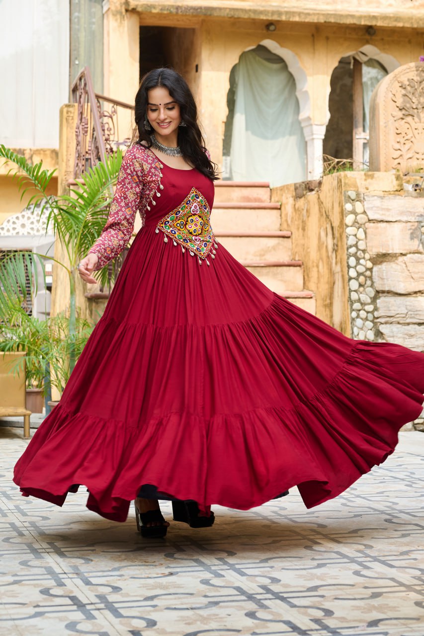 Vritika Festive Flared Kutch Embroidery Anarkali Gown