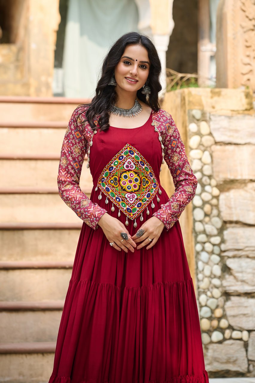 Vritika Festive Flared Kutch Embroidery Anarkali Gown
