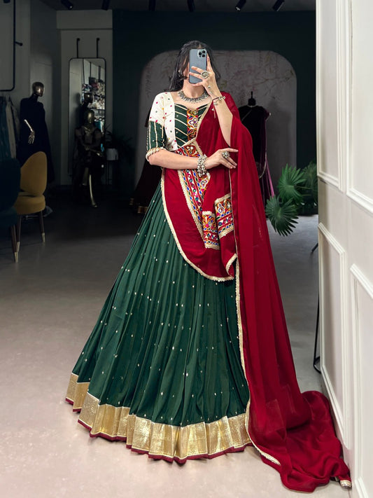 Rangreet Royalty Mirror Work Lehenga Choli with Maroon Dupatta