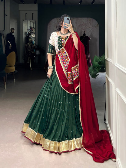 Rangreet Royalty Mirror Work Lehenga Choli with Maroon Dupatta