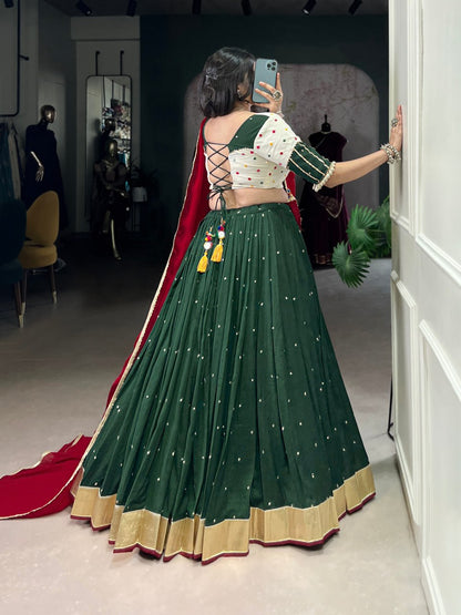 Rangreet Royalty Mirror Work Lehenga Choli with Maroon Dupatta