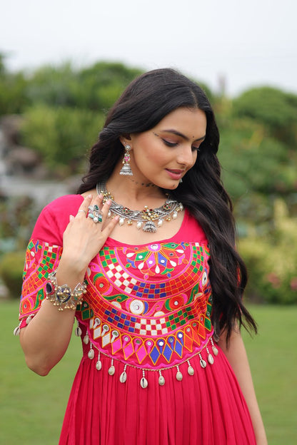 Naayra Sparkle Mirror Work Flared Navratri Maxi Gown