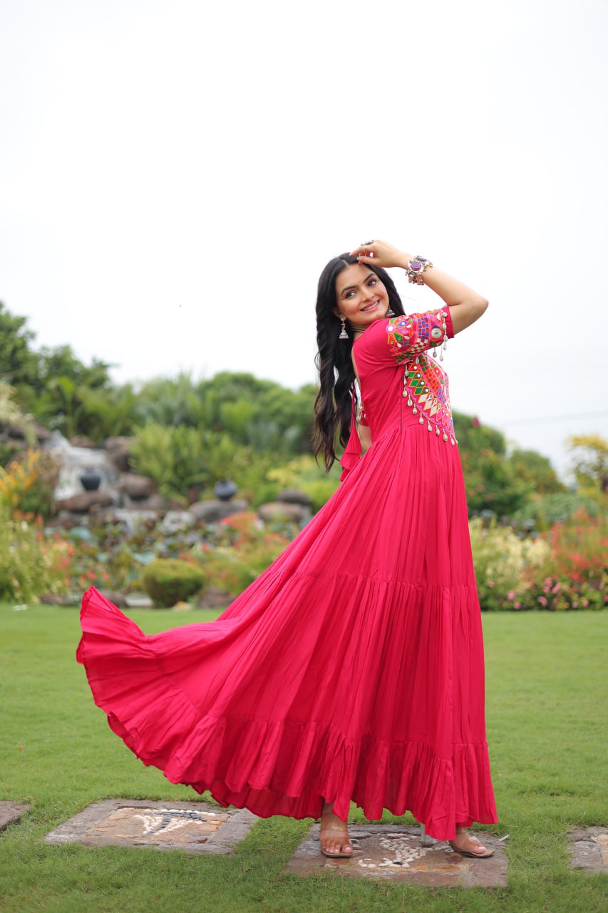 Naayra Sparkle Mirror Work Flared Navratri Maxi Gown