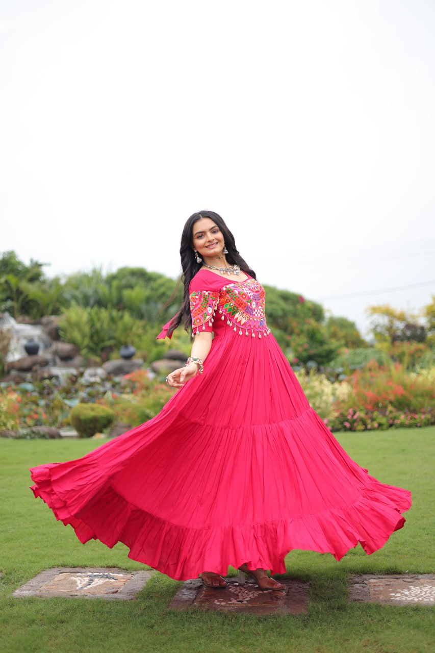 Naayra Sparkle Mirror Work Flared Navratri Maxi Gown