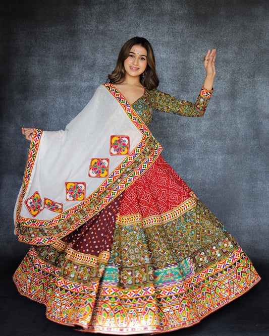 GulRang Navratri Lehenga Set Multicolor Traditional Embroidery with Dupatta