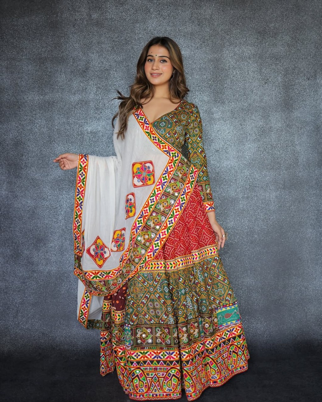 GulRang Navratri Lehenga Set Multicolor Traditional Embroidery with Dupatta