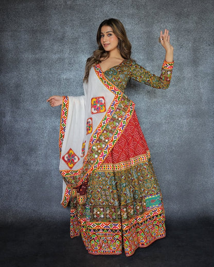 GulRang Navratri Lehenga Set Multicolor Traditional Embroidery with Dupatta