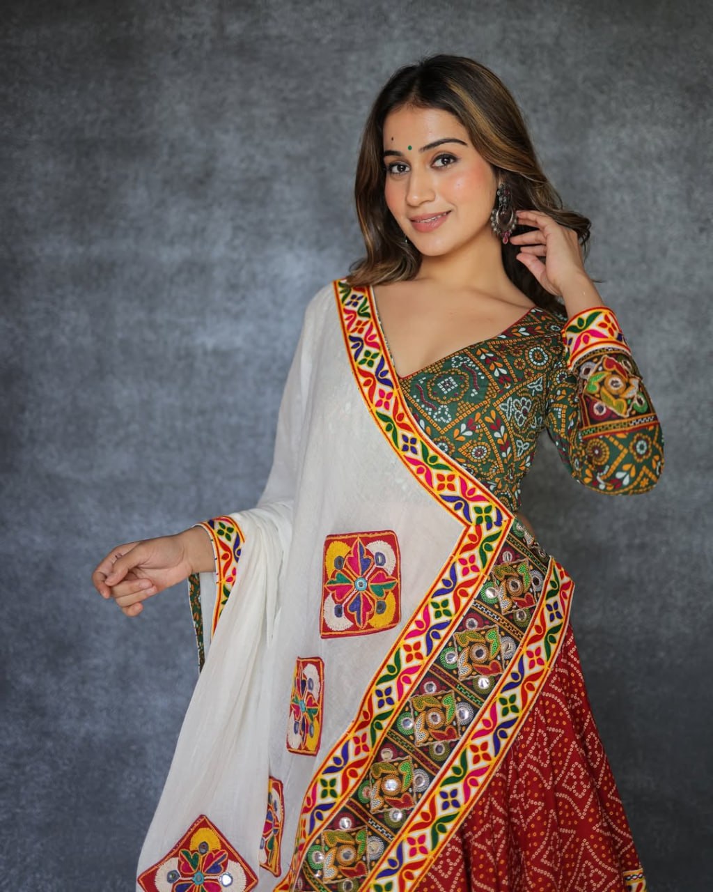 GulRang Navratri Lehenga Set Multicolor Traditional Embroidery with Dupatta