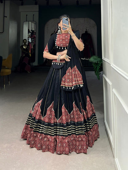 GarbaGlow Black & Maroon Handcrafted Look with Tribal Touch Lehenga Set