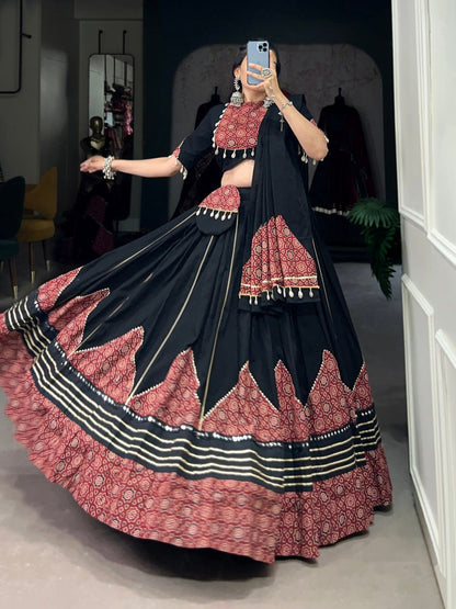 GarbaGlow Black & Maroon Handcrafted Look with Tribal Touch Lehenga Set