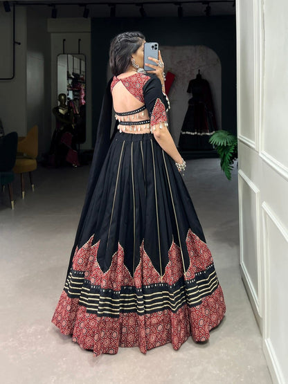 GarbaGlow Black & Maroon Handcrafted Look with Tribal Touch Lehenga Set