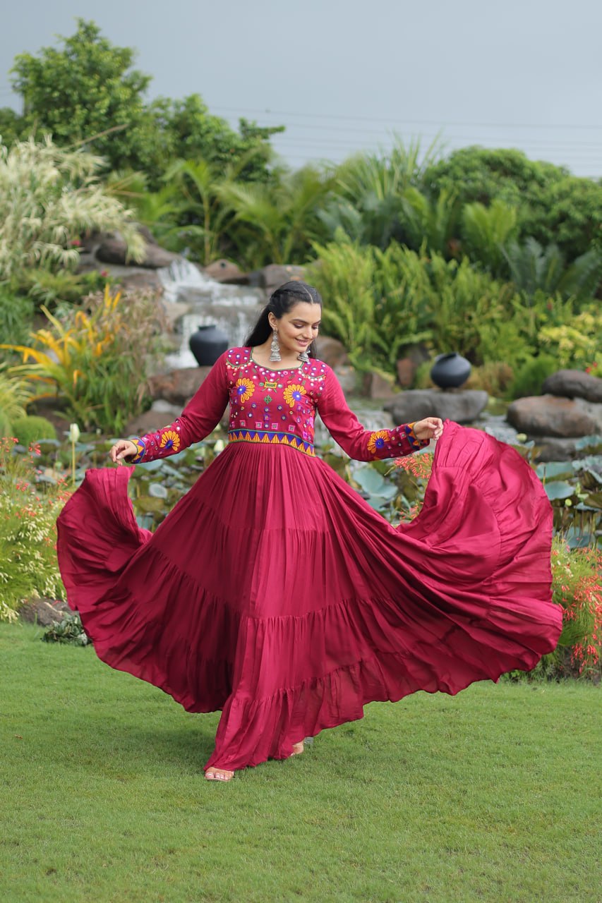 Meera Mirrorwork Flare Gown with Vibrant Thread Embroidery