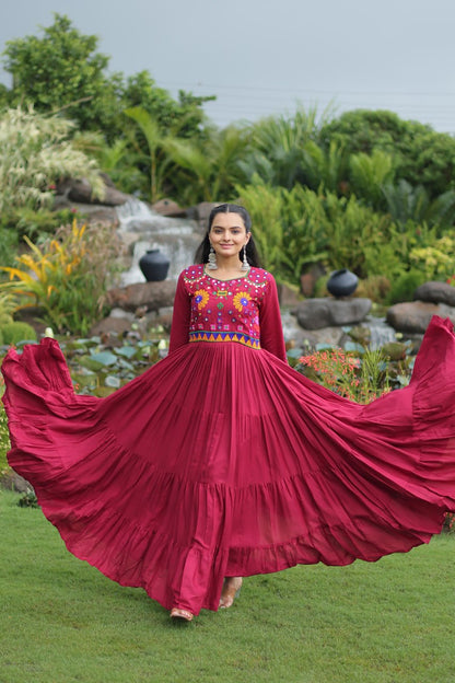 Meera Mirrorwork Flare Gown with Vibrant Thread Embroidery