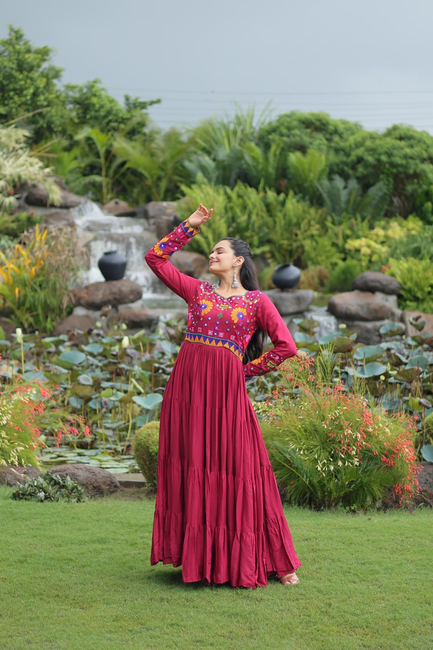 Meera Mirrorwork Flare Gown with Vibrant Thread Embroidery