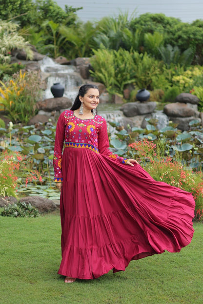 Meera Mirrorwork Flare Gown with Vibrant Thread Embroidery