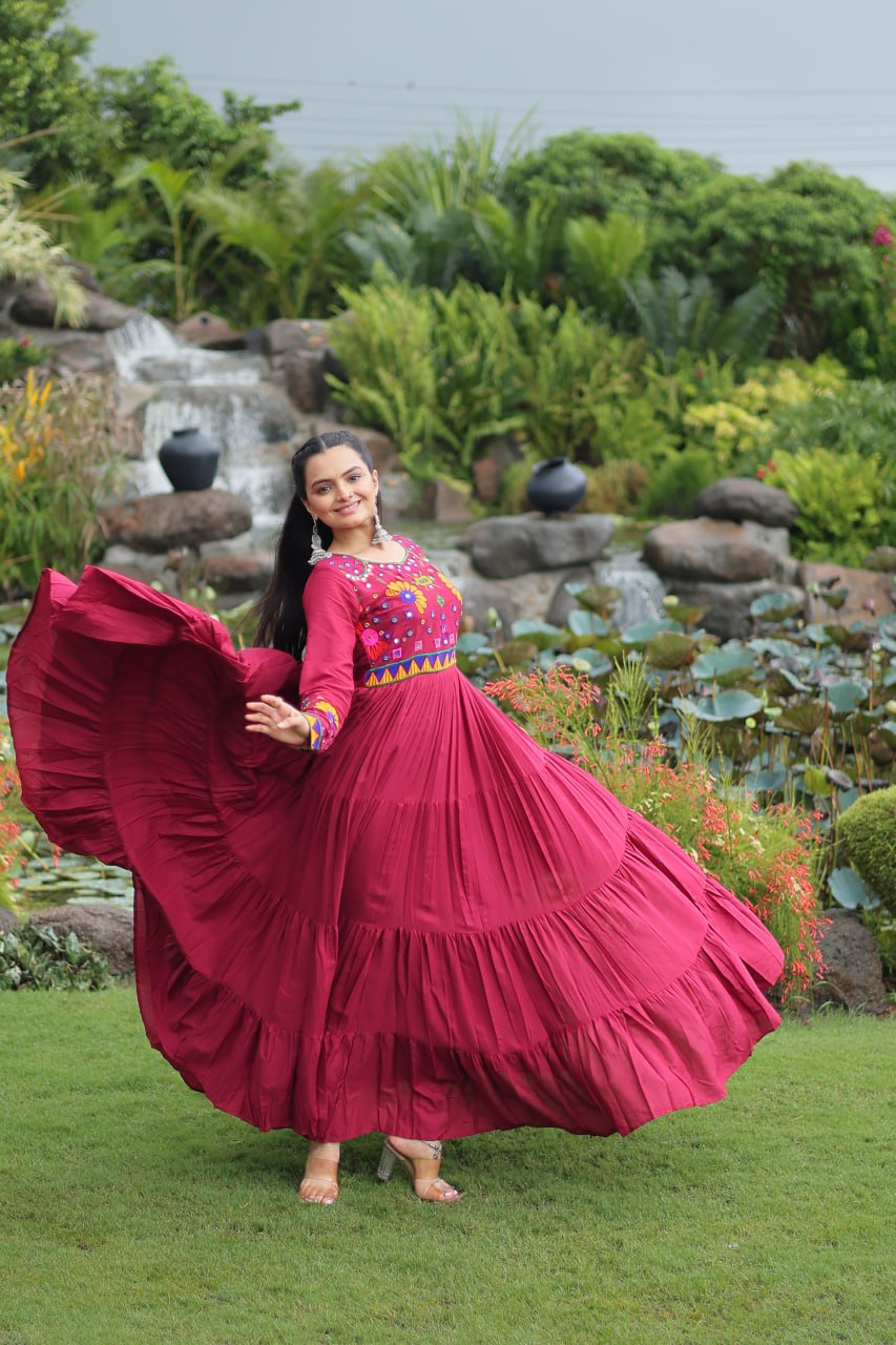 Meera Mirrorwork Flare Gown with Vibrant Thread Embroidery